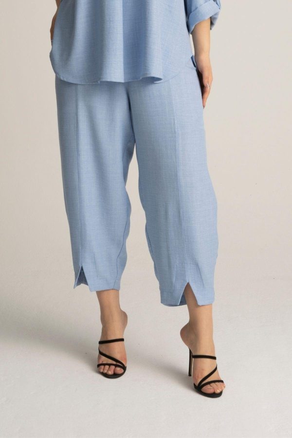 Wholesale Plus Size Linen Soft Blue Trousers