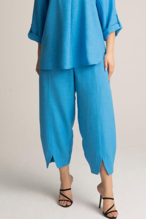 Wholesale Plus Size Linen Blue Trousers