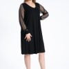 Plus Size Sleeve Polka Dot Black Midi Dress