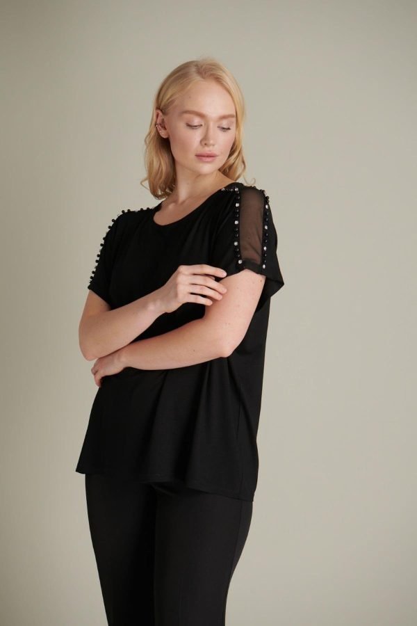 Wholesale Plus Size Tulle Short Sleeve Black Blouse Manufacturers