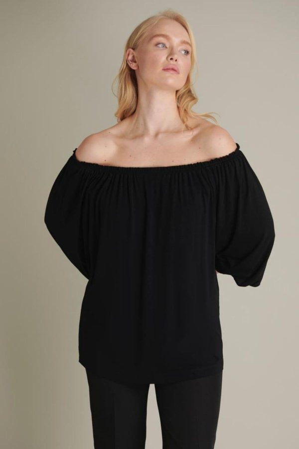 Wholesale Plus Size Collar Elastic Black Blouse